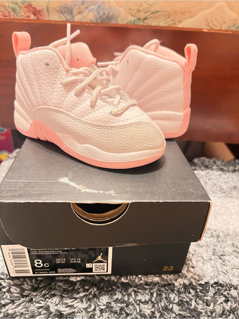 Jordan 12’s Kids' Pink and White